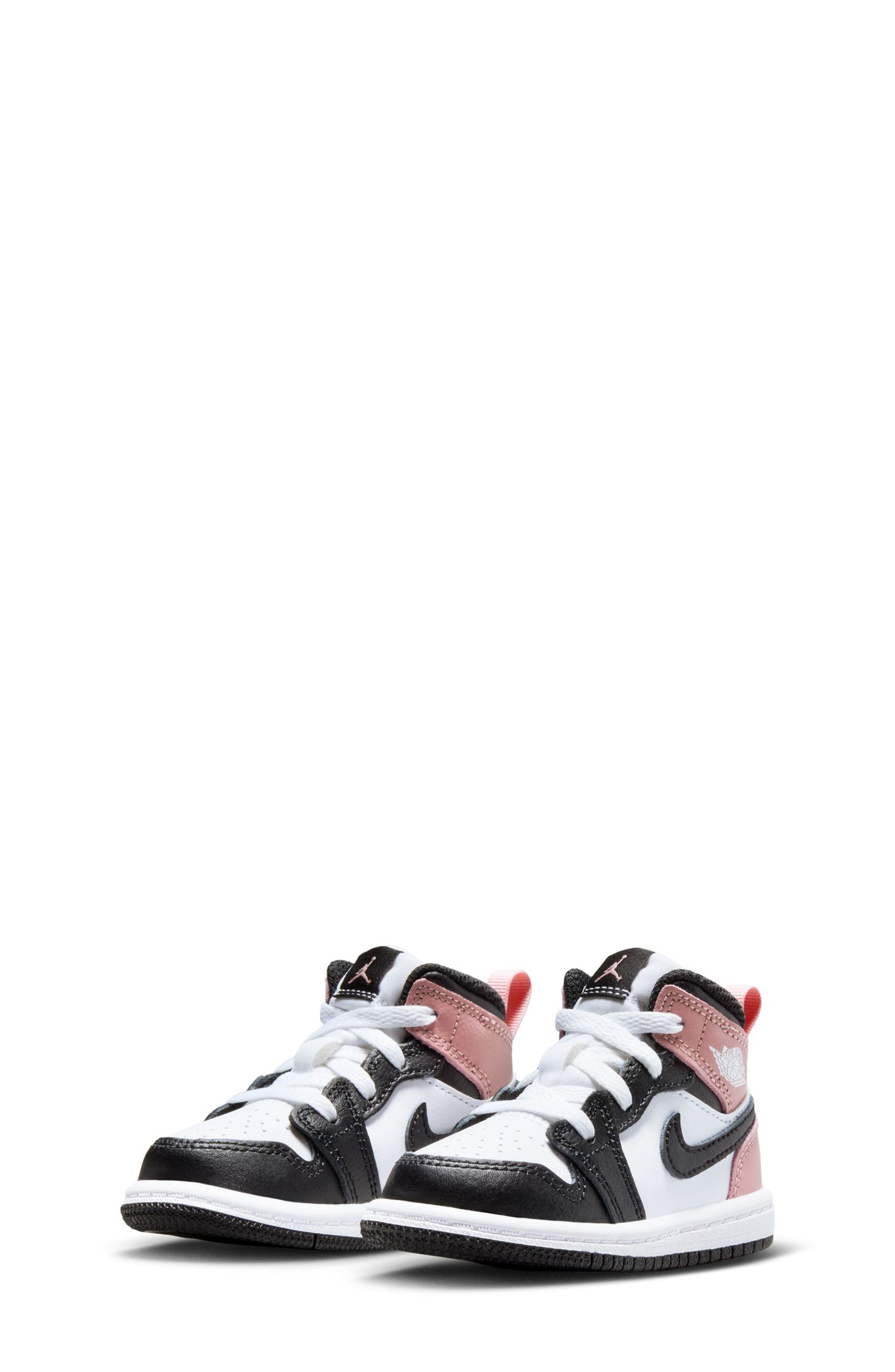 Nike Kids' Air Jordan 1 Mid Sneaker, Alternate, color, 100 White/Rust Pink/Black