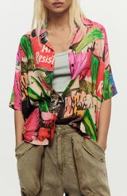 Desigual Collage Print Woven Button-Up Shirt