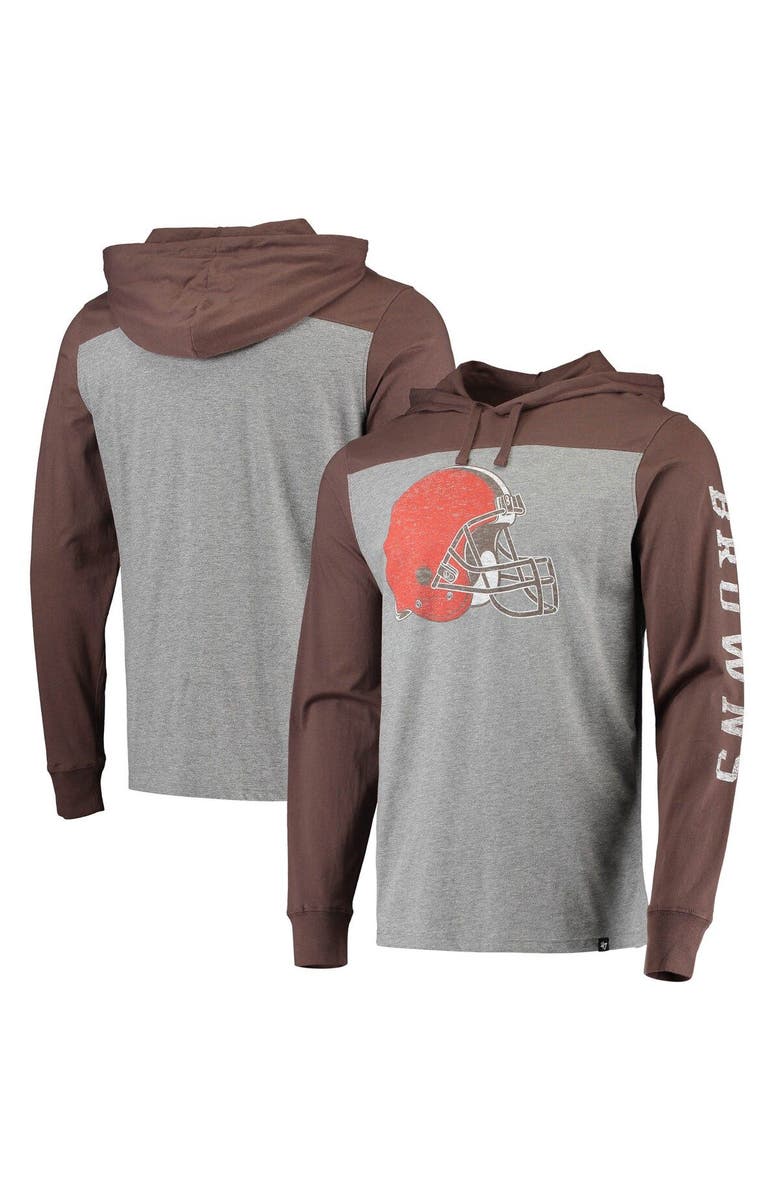 '47 Men's '47 Heathered Gray/Brown Cleveland Browns Franklin Wooster Long Sleeve Hoodie T-Shirt, Main, color, Heather Gray