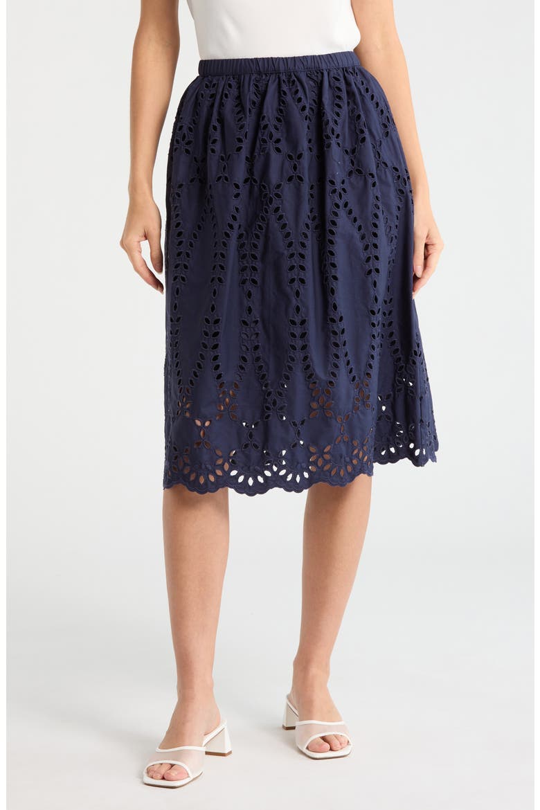 Gracie Cotton Eyelet Midi Skirt, Main, color, NAVY EYELET