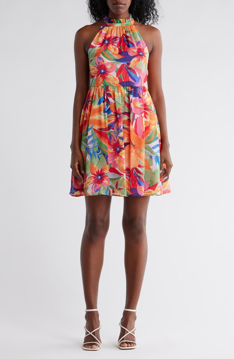 Vince Camuto Ruffle Halter Dress, Main, color, Orange Multi