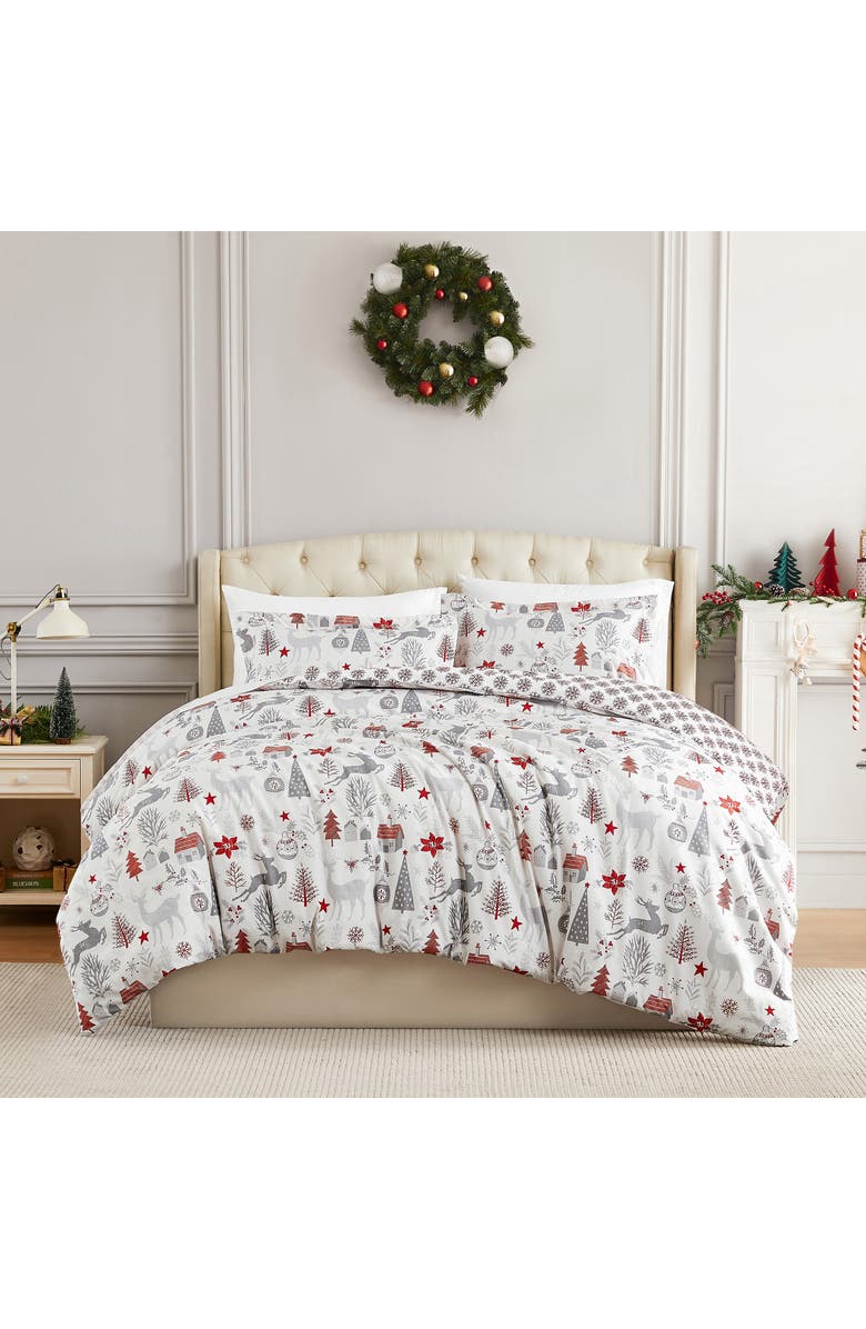 SOUTHSHORE FINE LINENS Holly Jolly Lane Oversize Holiday Duvet Set, Main, color, Holly Jolly Lane