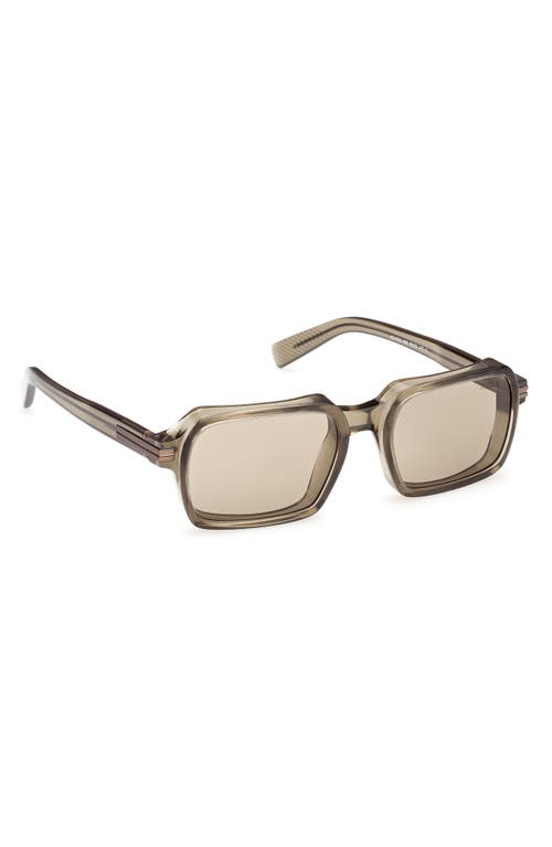 Zegna Rectangle Frame Sunglasses In Shiny Opal Brown