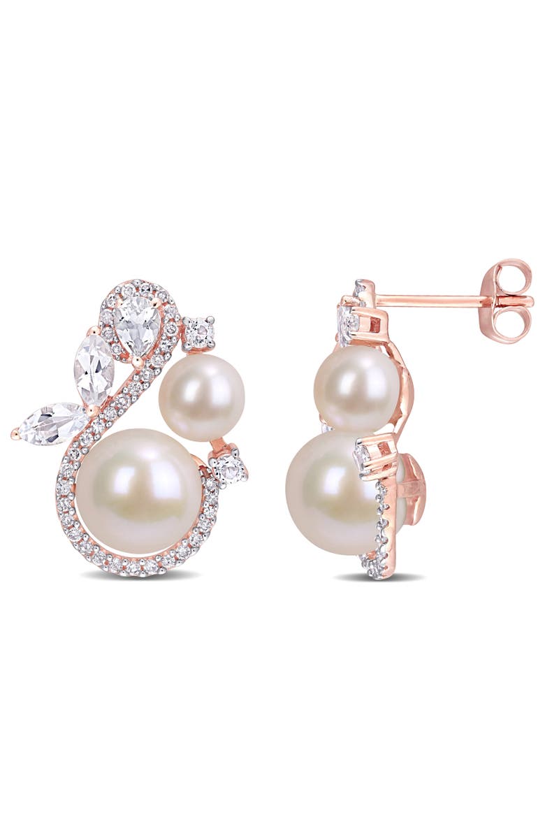 Julianna B. Pearl, White Topaz & Diamond Earrings 10k, Main, color, Cultured Pearl