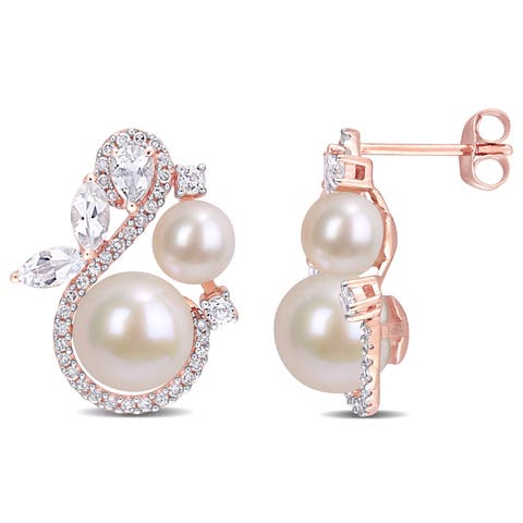 Pearl, White Topaz & Diamond Earrings 10k