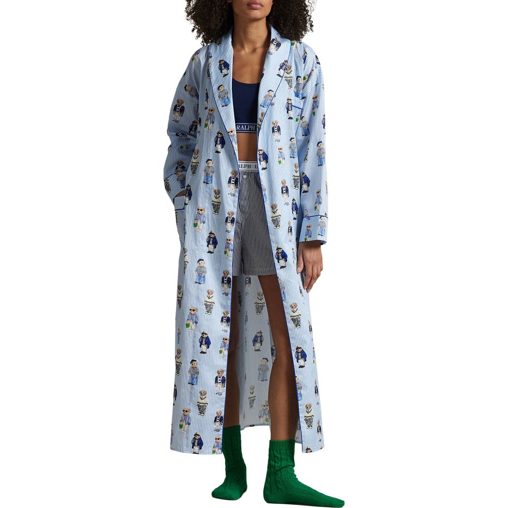 Polo Ralph Lauren Bear Cotton Robe In Oxford Blue In Oxford Blue
