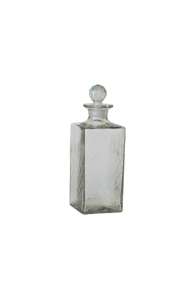 Storied Home Reclaimed Etched Square Glass Decanter, Main, color, Clear