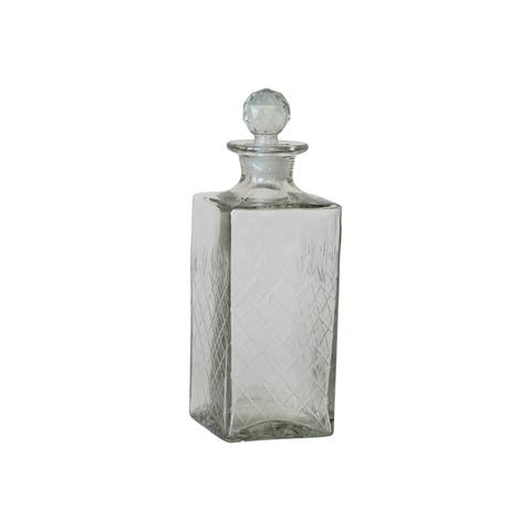 Reclaimed Etched Square Glass Decanter