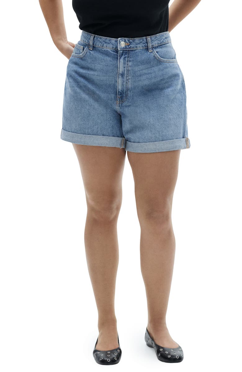 MANGO High Waist Denim Mom Shorts, Alternate, color,