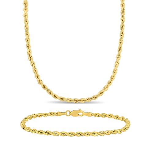 2-Piece Set Rope Chain Necklace & Bracelet 14k