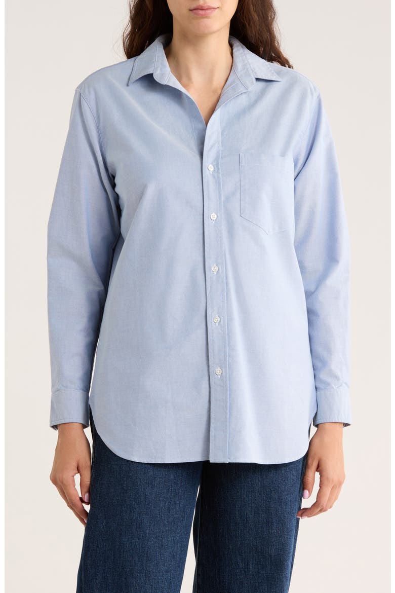 Boyfriend Cotton Button-Up Shirt, Main, color, GREY OXFOR