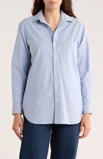 Frank & Eileen Boyfriend Cotton Button-up Shirt In Blue