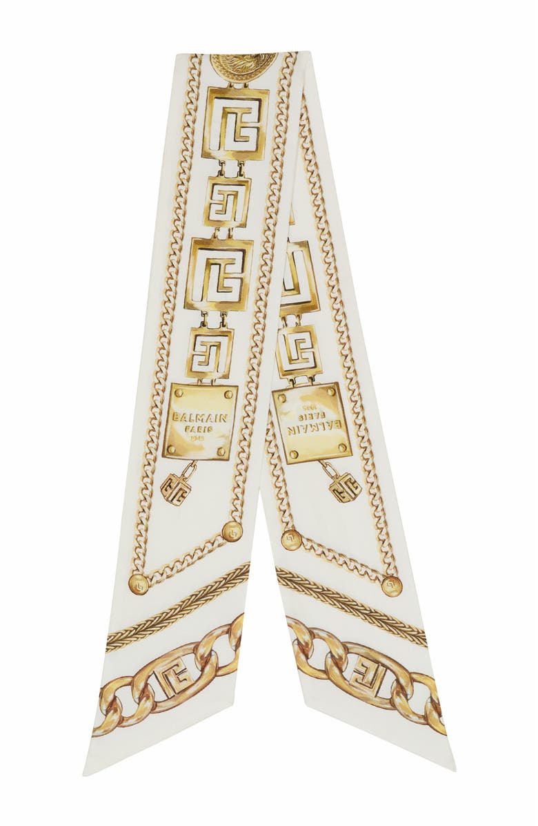 Balmain Printed Silk Bandana With Balmain Chains Pattern, Main, color, 
