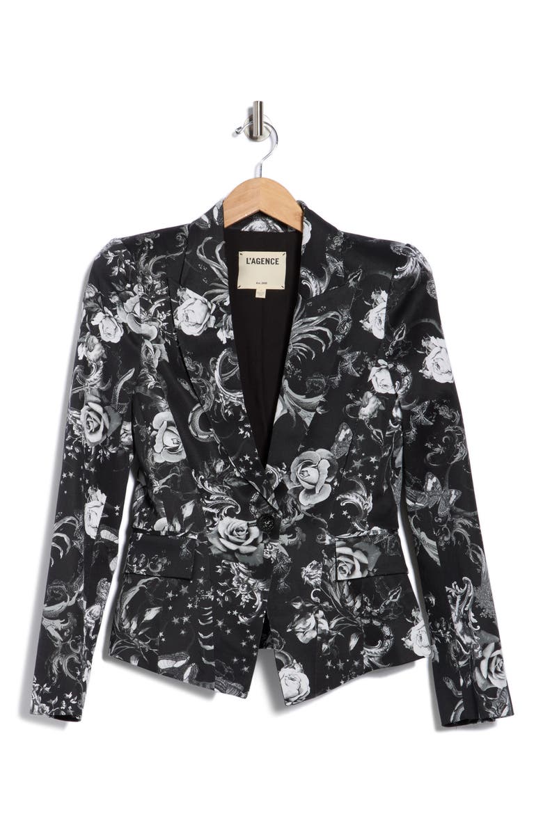Kaisley Floral Cotton Blazer, Alternate, color, BLACK MULTI ZODIAC