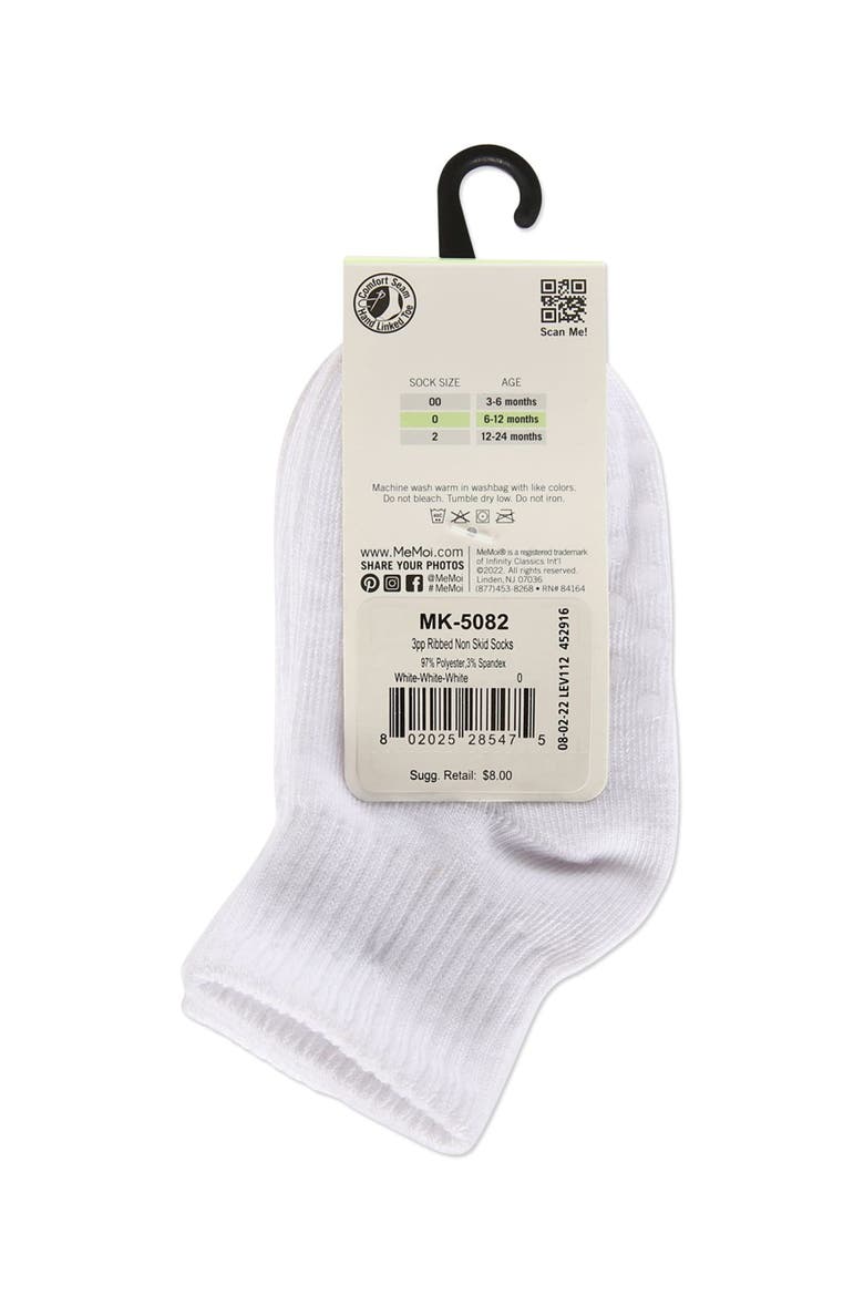 3 Pairs Infant Ribbed Non-Skid Ankle Socks, Alternate, color, White-White-White