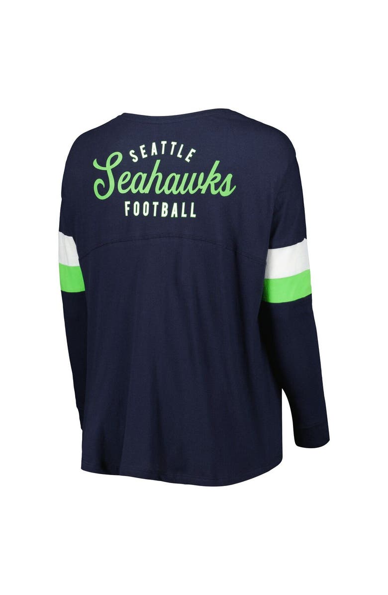 New Era Women's New Era Navy Seattle Seahawks Plus Size Athletic Varsity Lace-Up V-Neck Long Sleeve T-Shirt, Alternate, color, Navy