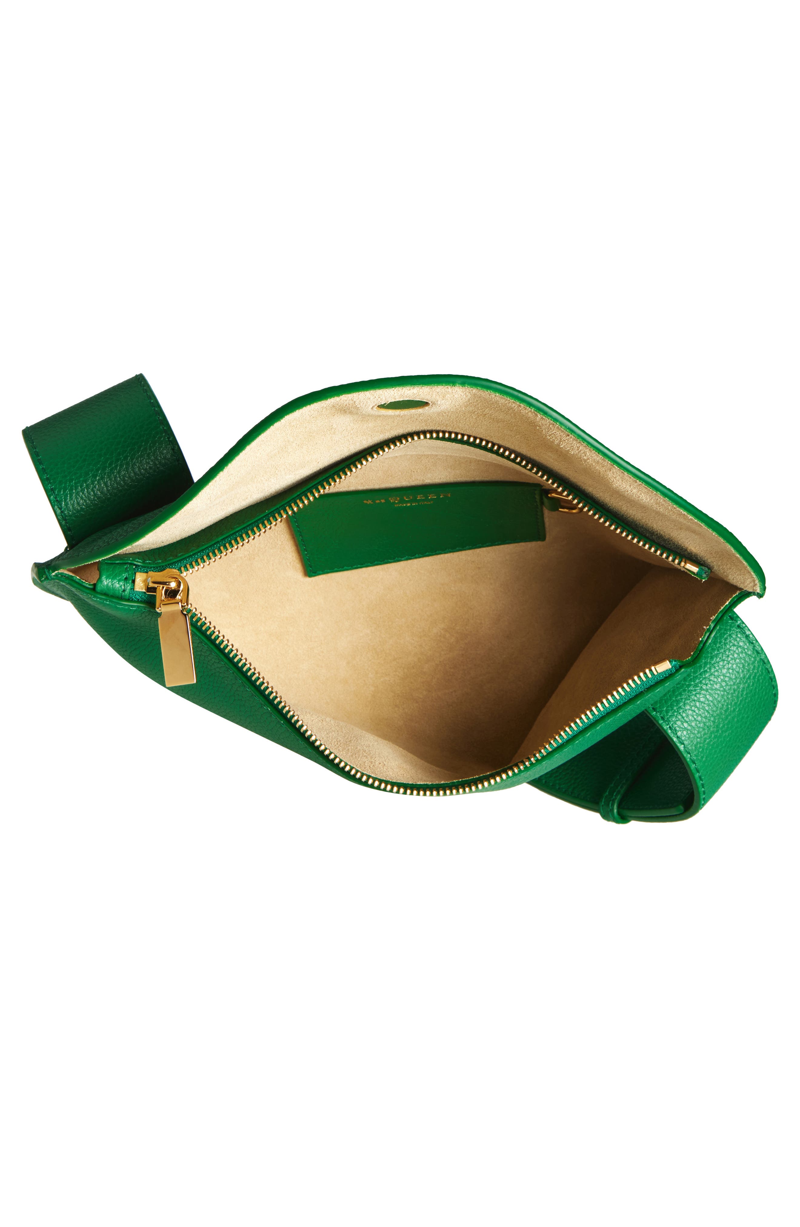 McQueen T-Bar Leather Sling Bag, Alternate, color, Viridian/ Gold