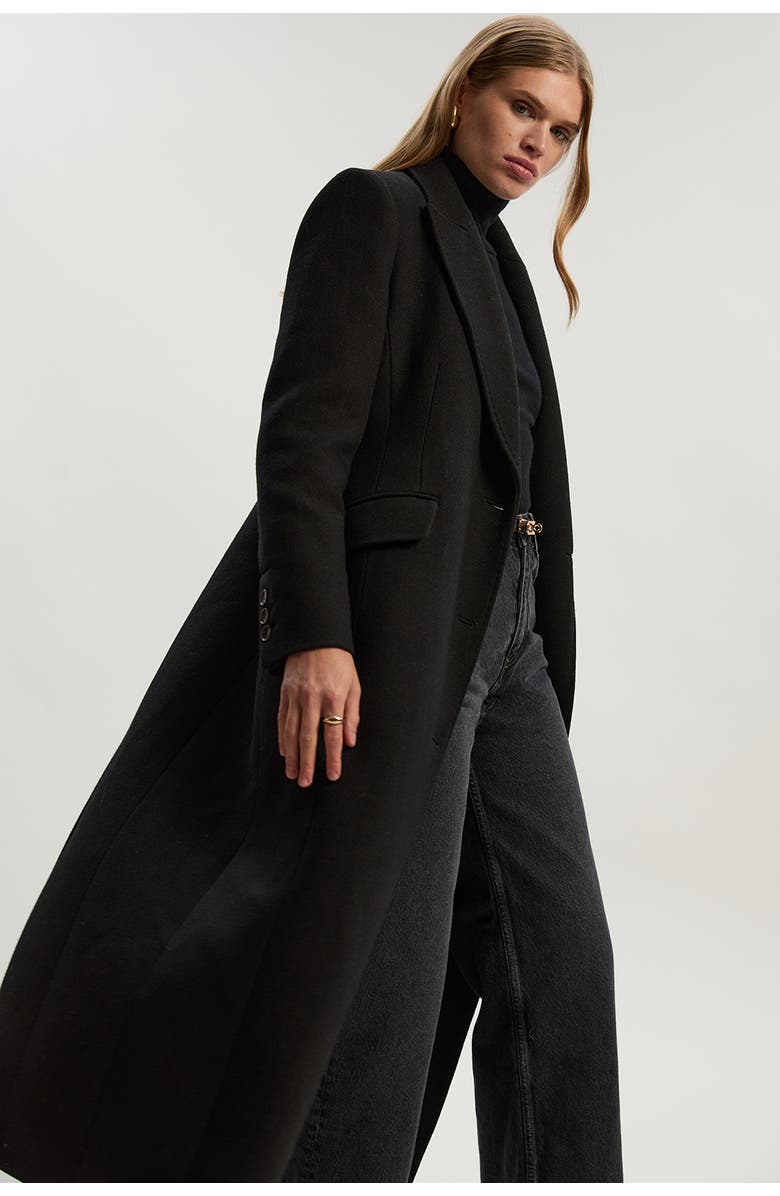 Karen Millen Wool Blend Tailored Fitted Maxi Coat, Alternate, color, Black