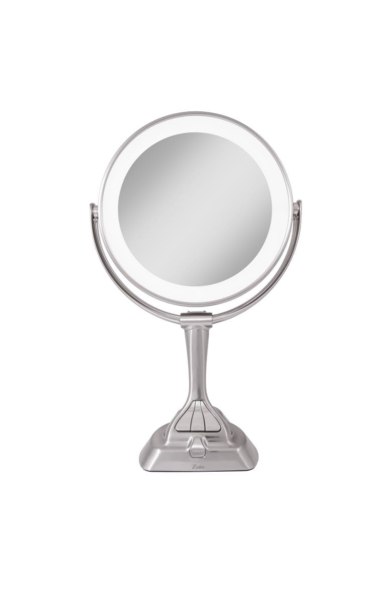 Lighted Makeup Mirror with 10X/1X Magnification & Smart Dim Controls, Main, color, Satin Nickel