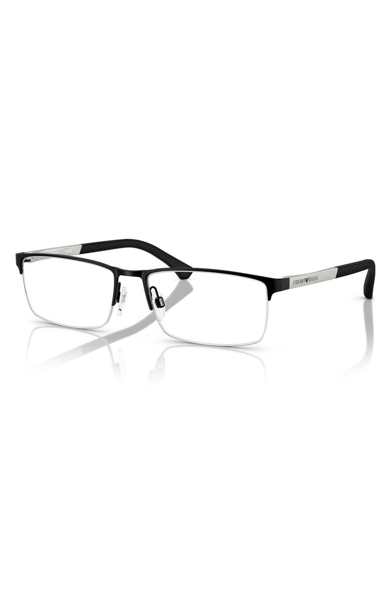Emporio Armani Giorgio Armani 55mm Semirimless Rectangular Optical Glasses, Alternate, color, Rubber Black / Demo Lens