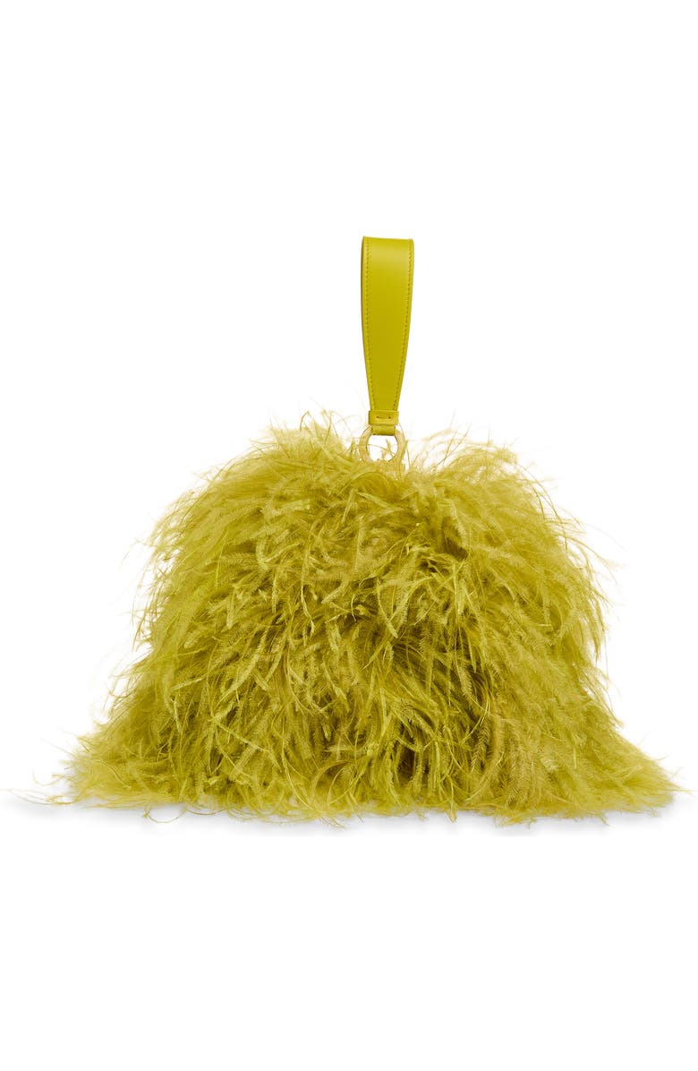 FERRAGAMO Mini Double Gancini Feather Clutch, Main, color, 001 Antique Yellow