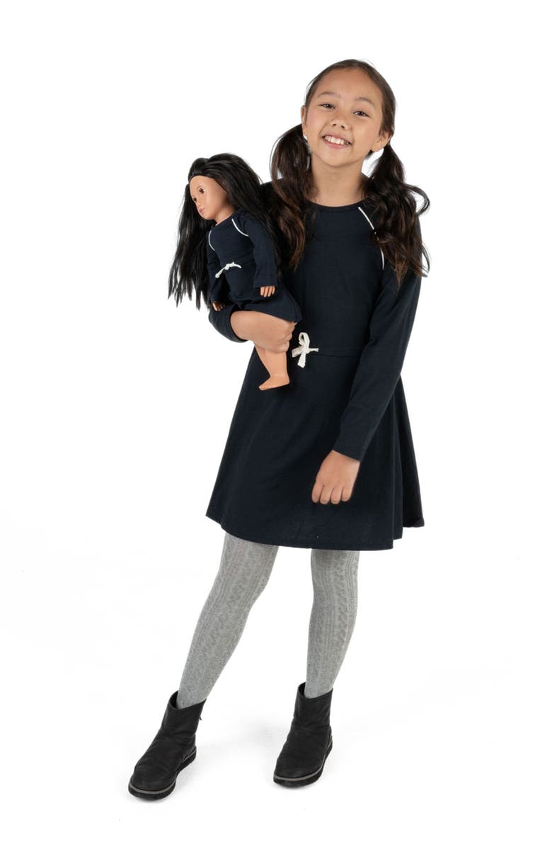 Leveret Girls Bow Tie Dress with Matching Doll Dress, Alternate, color, Navy