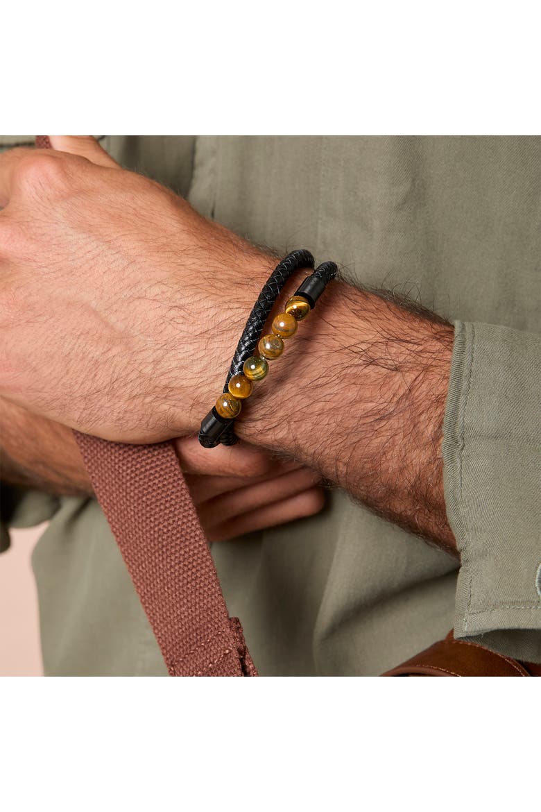 Tiger's Eye Beaded and Leather Wrap Bracelet, Alternate, color, black, brown