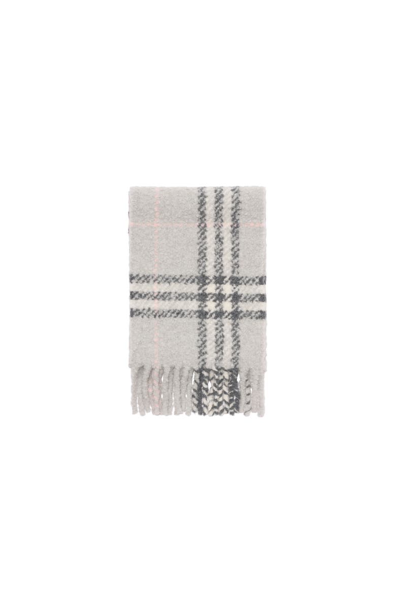 Burberry Check Alpaca Wool Blend Bouclé Scarf, Alternate, color, Mitten Grey