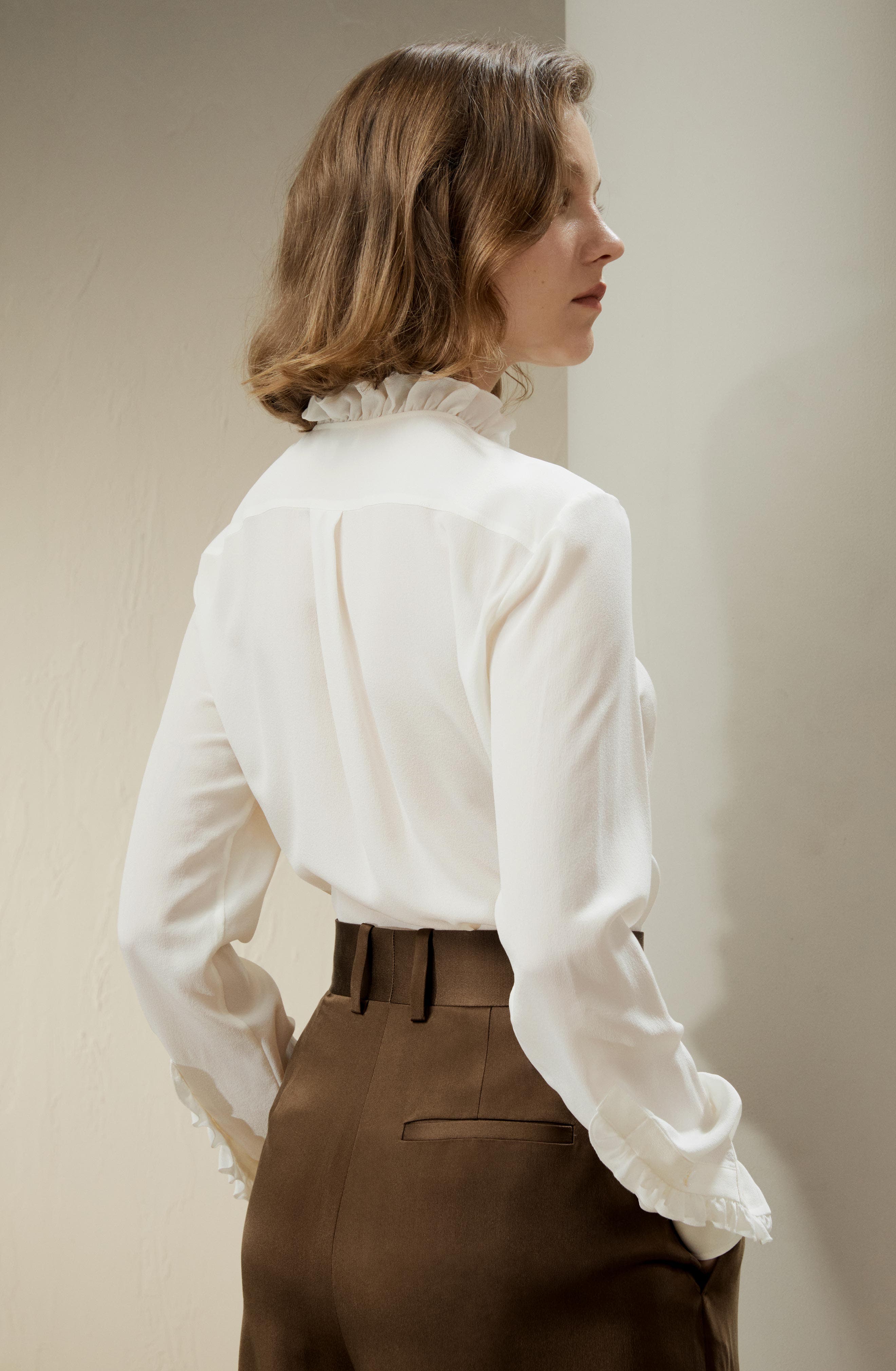 Crepe de Chine Silk Blouse with Ruffle Edge - image 2