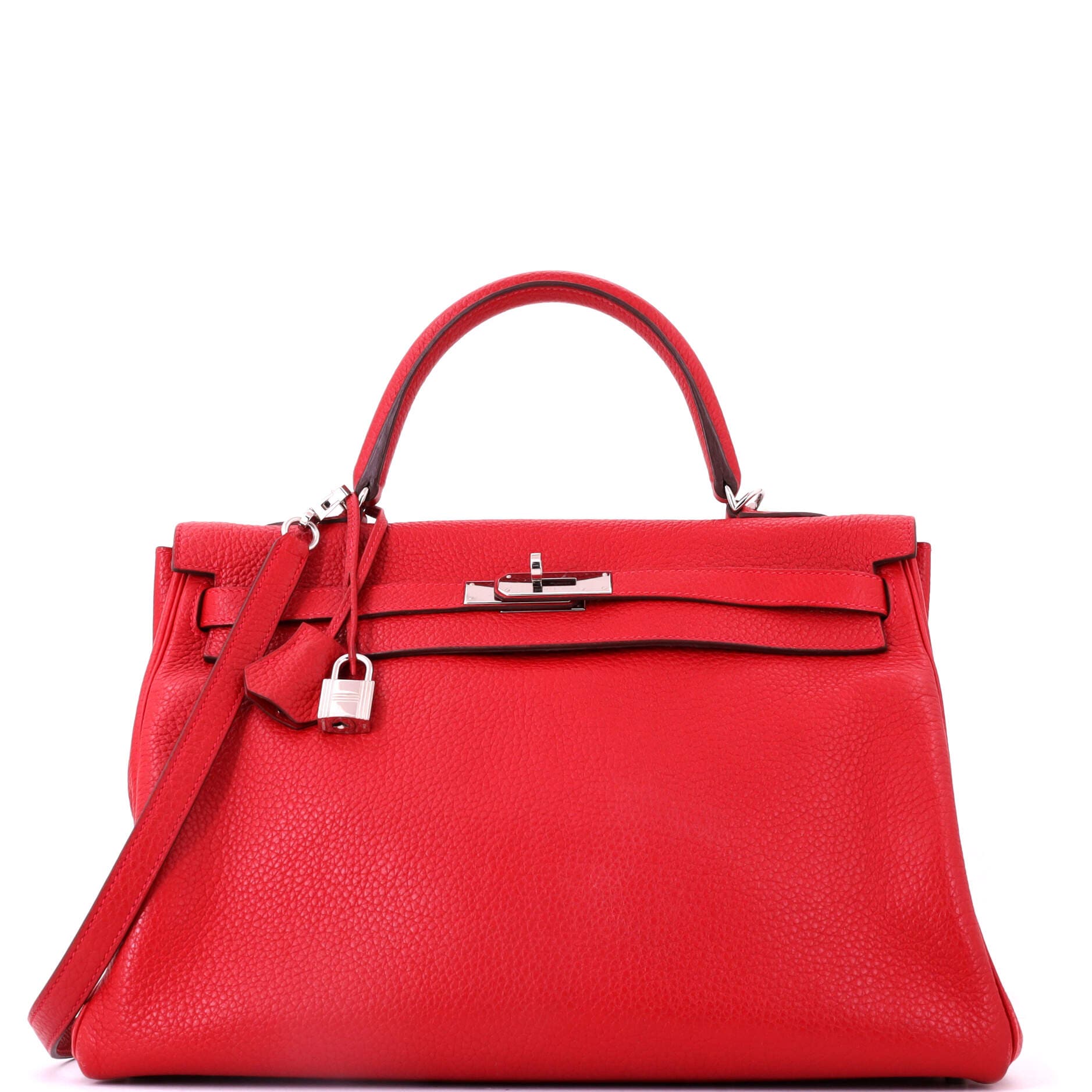 Pre-Owned Hermes Kelly Handbag Red Clemence with Palladium Hardware 35, Main, color, Rouge Casaque