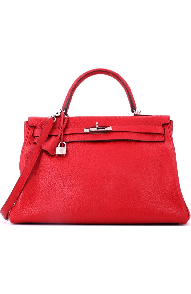Pre-Owned Hermes Kelly Handbag Red Clemence with Palladium Hardware 35, Main, color, Rouge Casaque