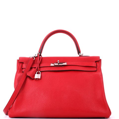 Kelly Handbag Red Clemence with Palladium Hardware 35