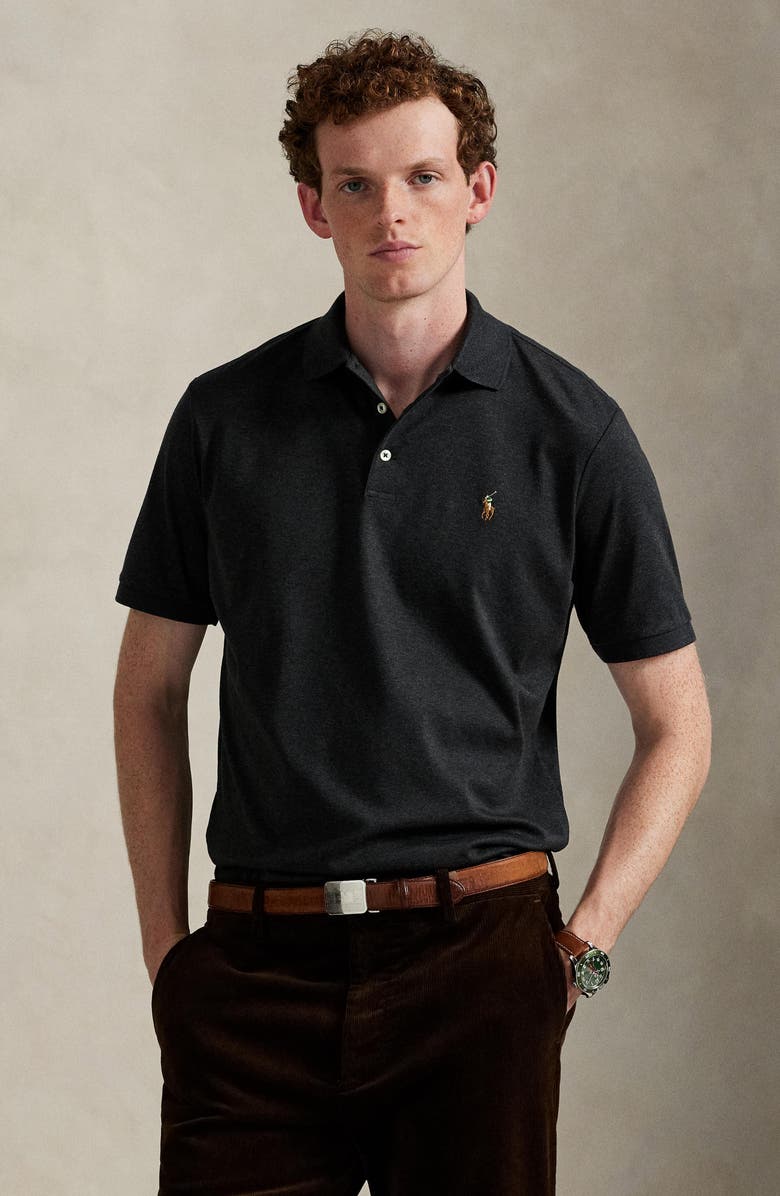 Polo Ralph Lauren Classic Fit Solid Green Cotton Jersey Polo, Alternate, color, Black Marl Heather