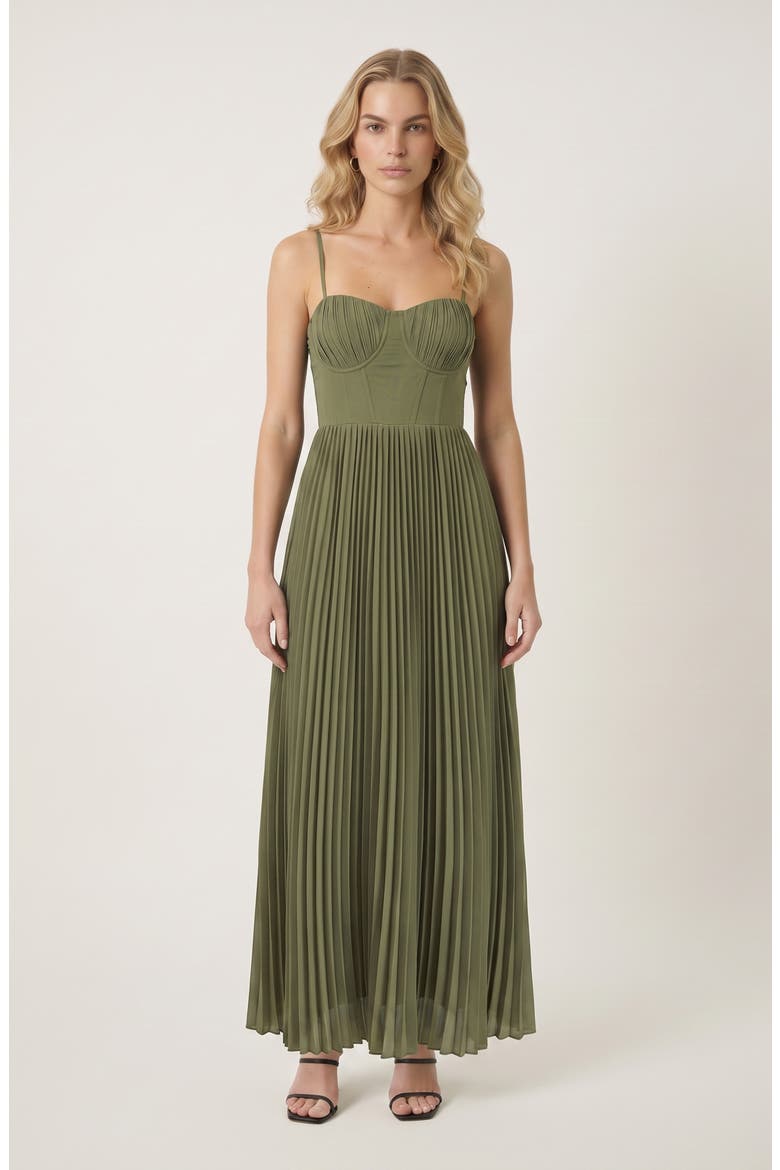 Pleated Bustier Maxi Dress with Adjustable Straps and Smocked Back, Main, color, Green
