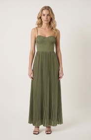 Modenaire Pleated Bustier Maxi Dress with Adjustable Straps and Smocked Back