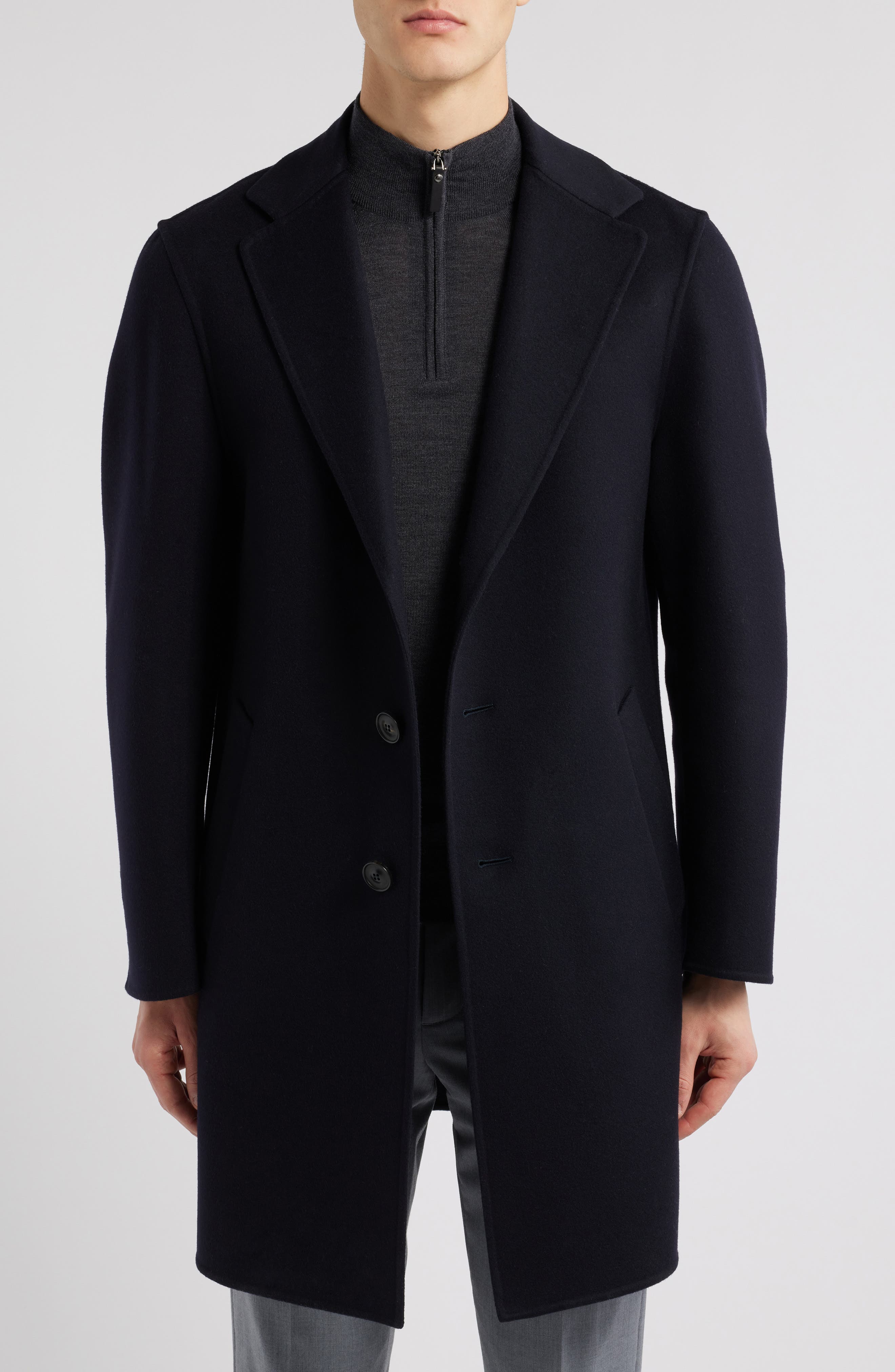 Canali Double Wool & Cashmere Top Coat in Navy 