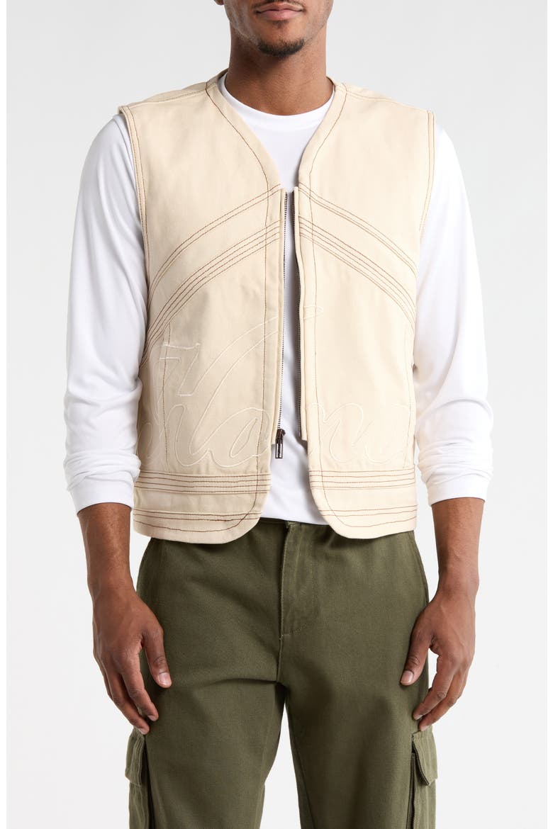 Logo Appliqué Cotton Canvas Riding Vest, Main, color, BONE