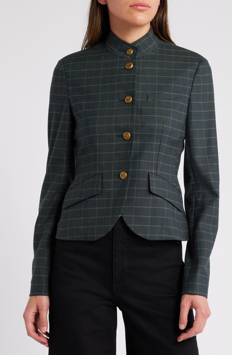rag & bone Slade Plaid Crop Wool Blend Blazer, Alternate, color, Green Multi Plaid