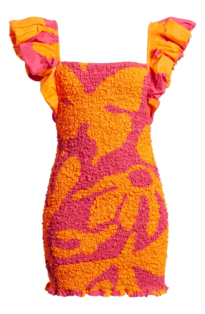 Saylor Laurie Print Smocked Minidress, Alternate, color, Hawaiian Punch