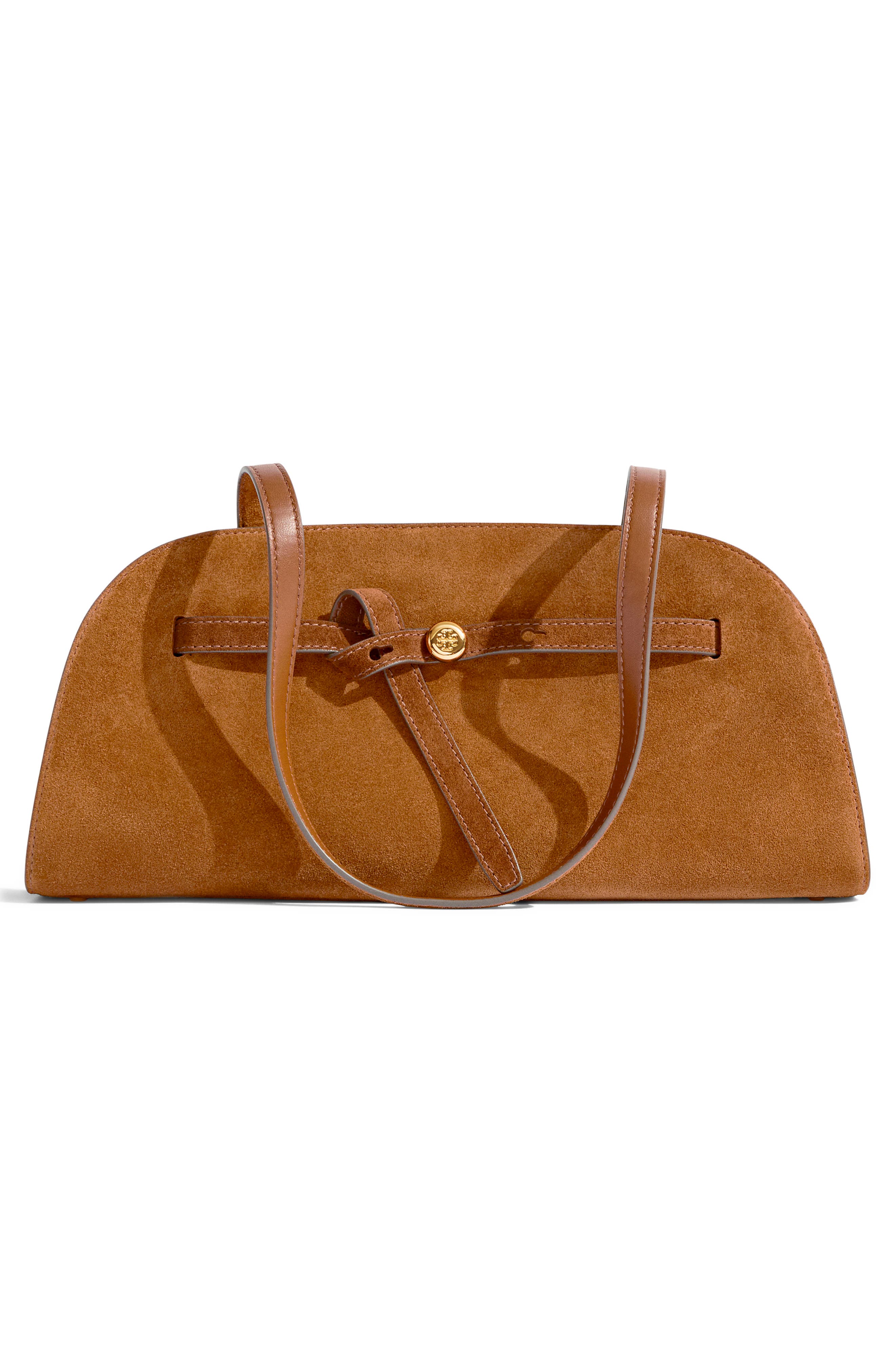 Romy Suede East West Bauletto, Alternate, color, CARAMEL
