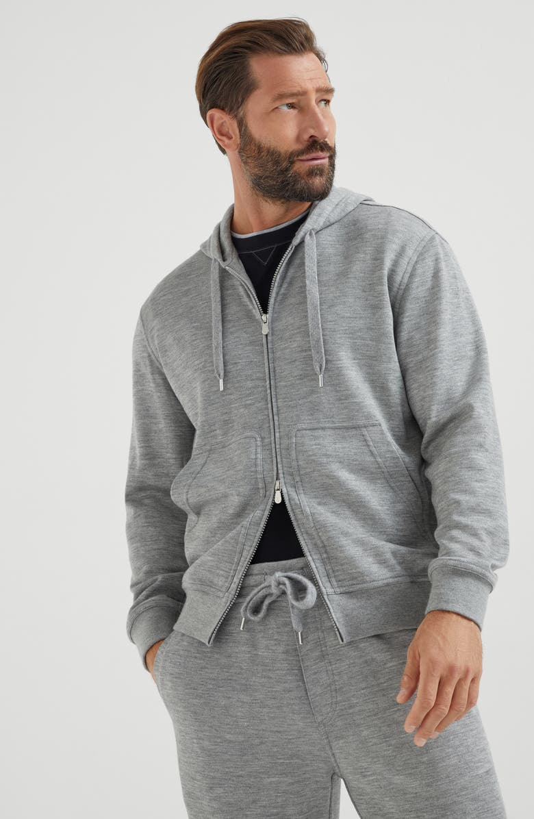 Brunello Cucinelli Cashmere and silk French terry sweatshirt, Alternate, color, Grey