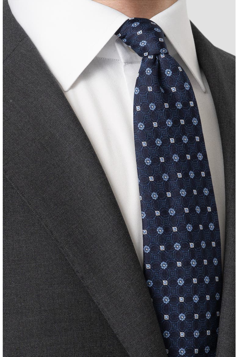 Floral Jacquard Silk Tie, Alternate, color, NAVY