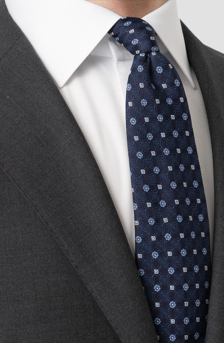 Eton Floral Jacquard Silk Tie, Alternate, color, Navy