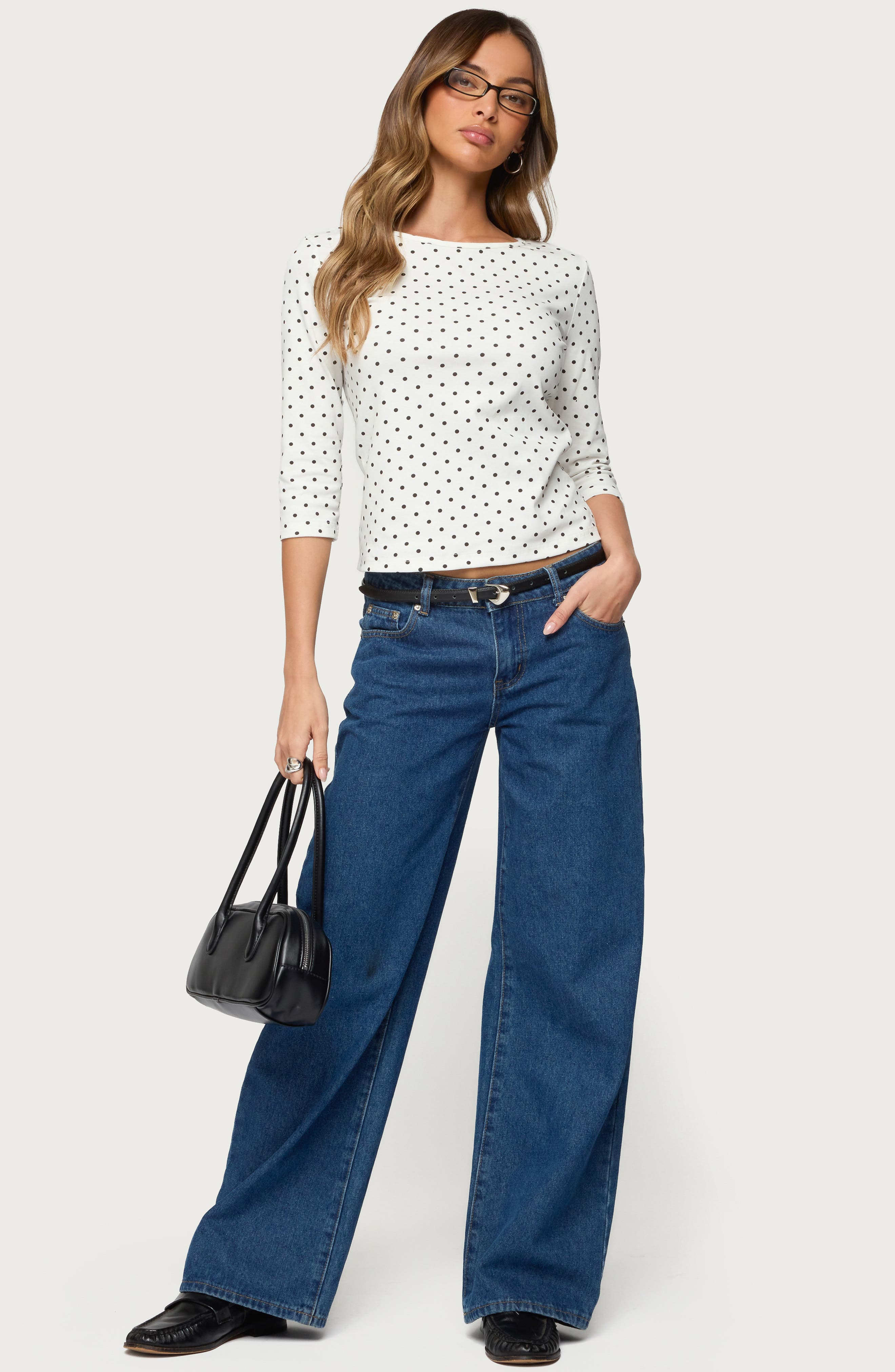 Женские рубашки EDIKTED Lela Polka Dot Quarter Sleeve Shirt — фото 2