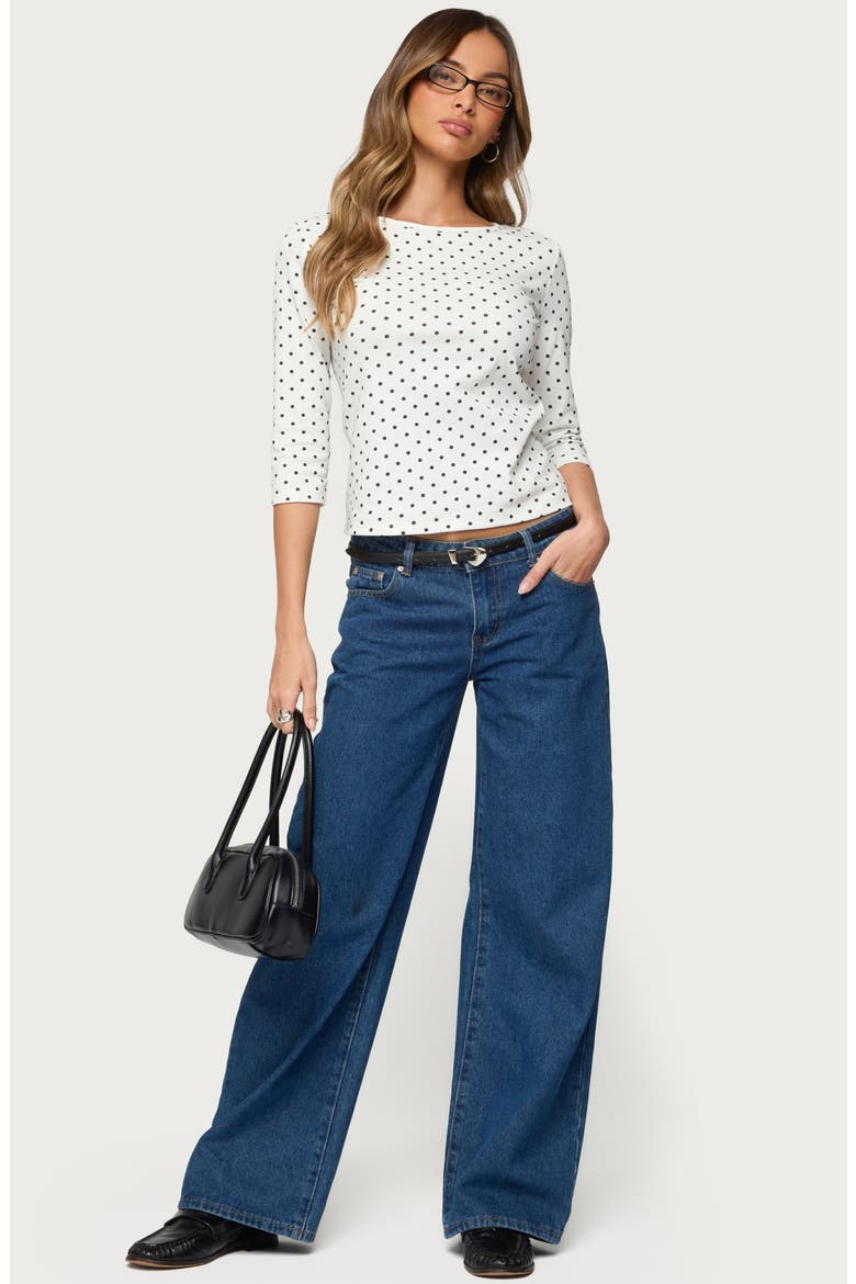 Lela Polka Dot Quarter Sleeve Shirt, Alternate, color, WHITE-AND-BLACK
