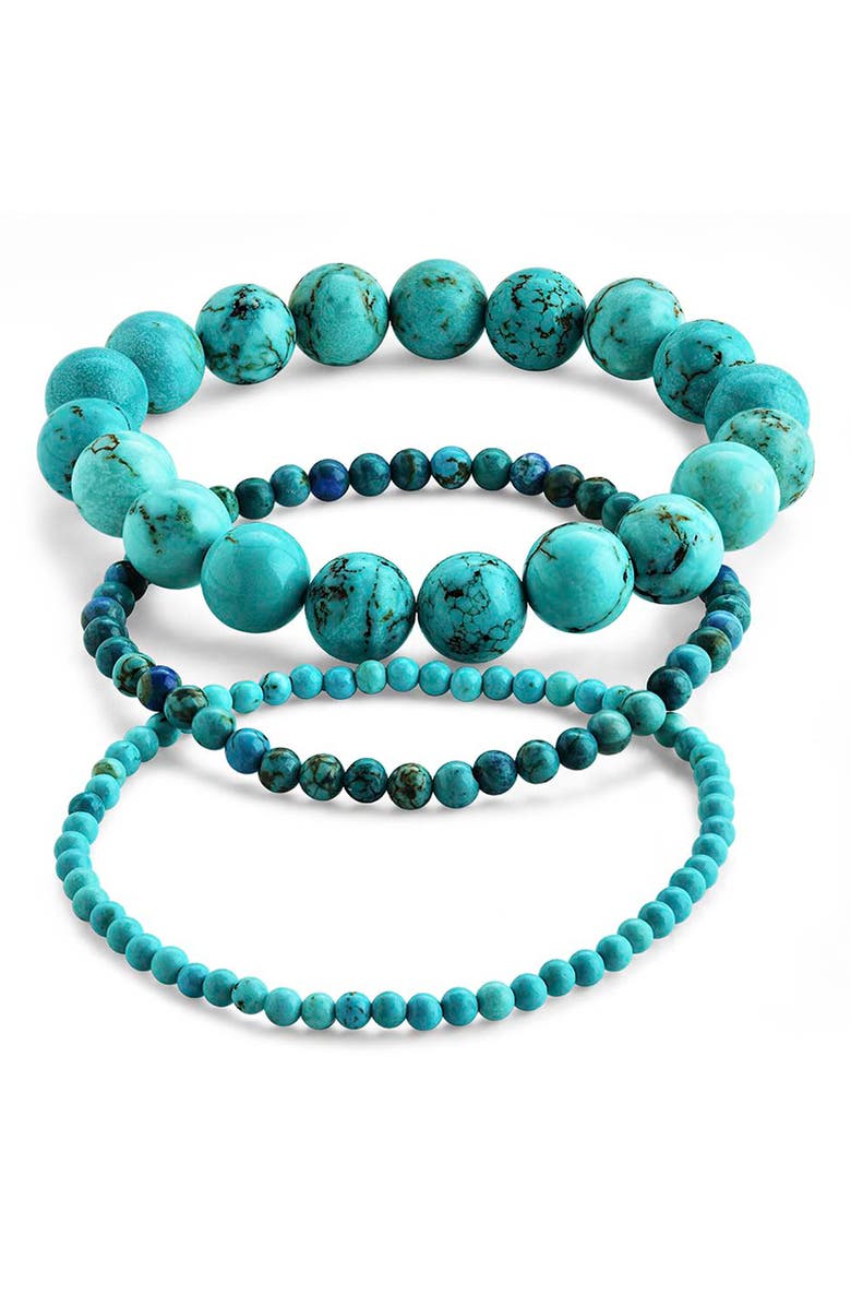 Sterling Forever Turquoise 3-Pack Beaded Stretch Bracelets, Alternate, color, 