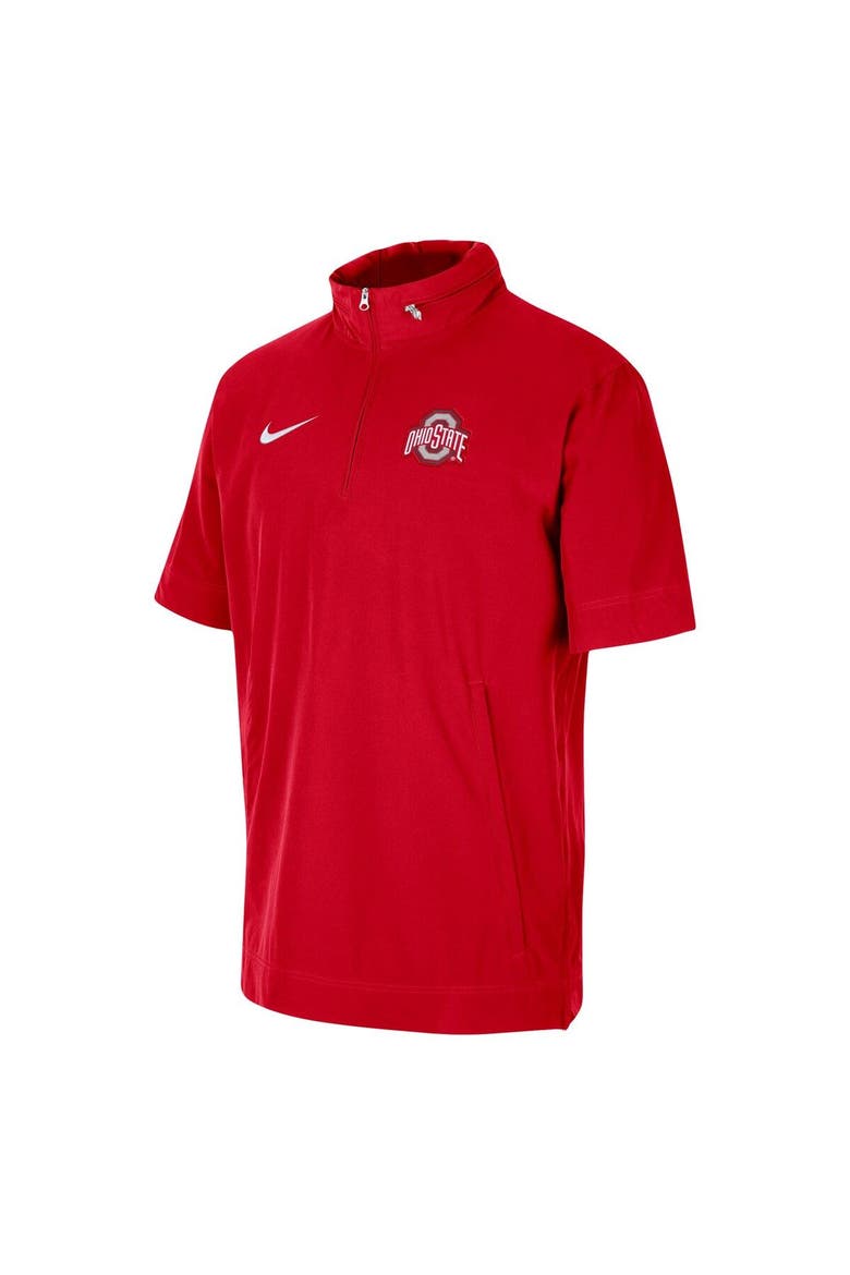 Men's Nike Scarlet Ohio State Buckeyes Coaches Half-Zip Short Sleeve Jacket, Alternate, color, Scarlet