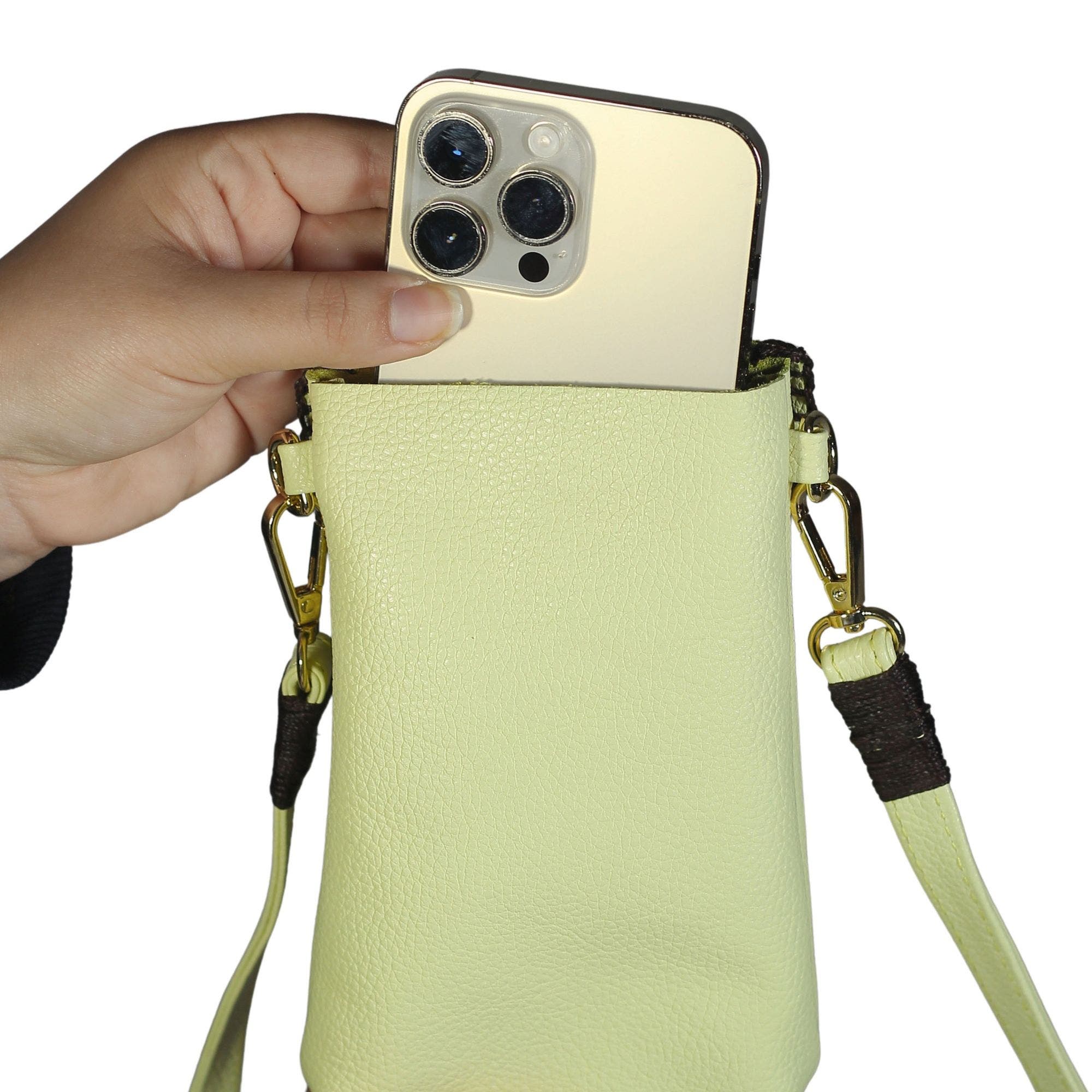 Cell Phone Butterfly Leather Bag, Alternate, color, Lemon