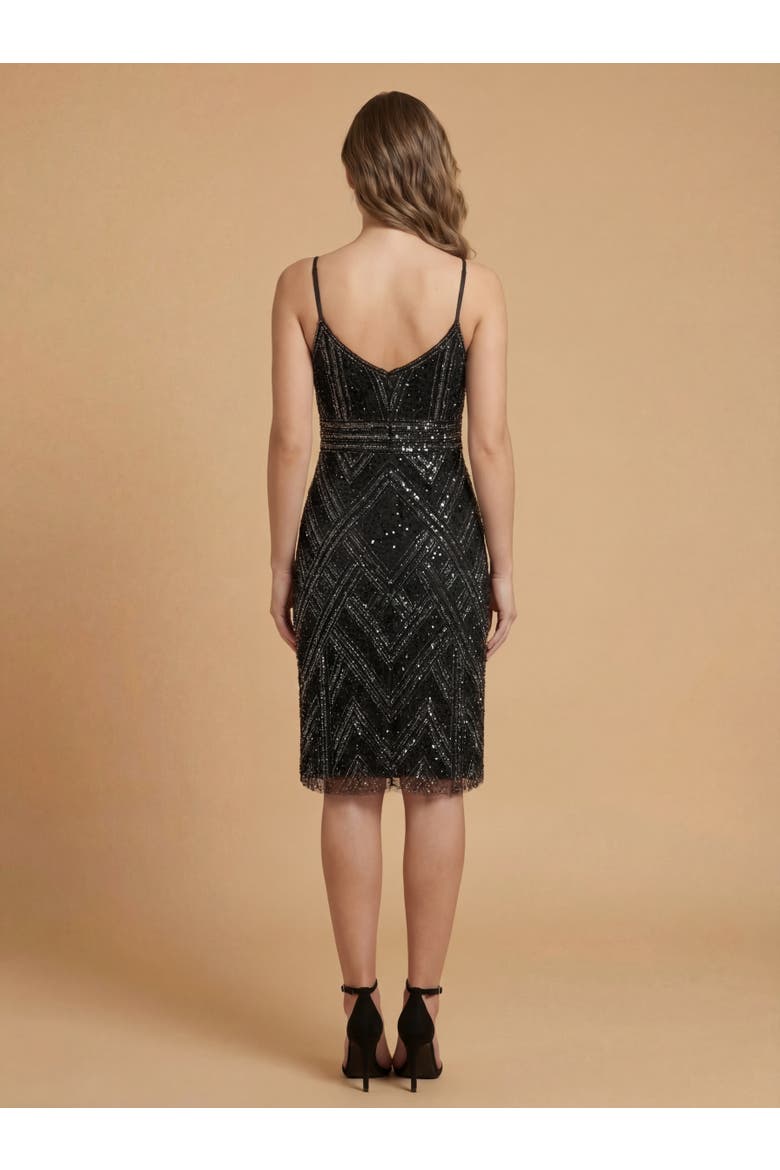 Beaded Flounce Dress, Alternate, color, Black Gunmetal