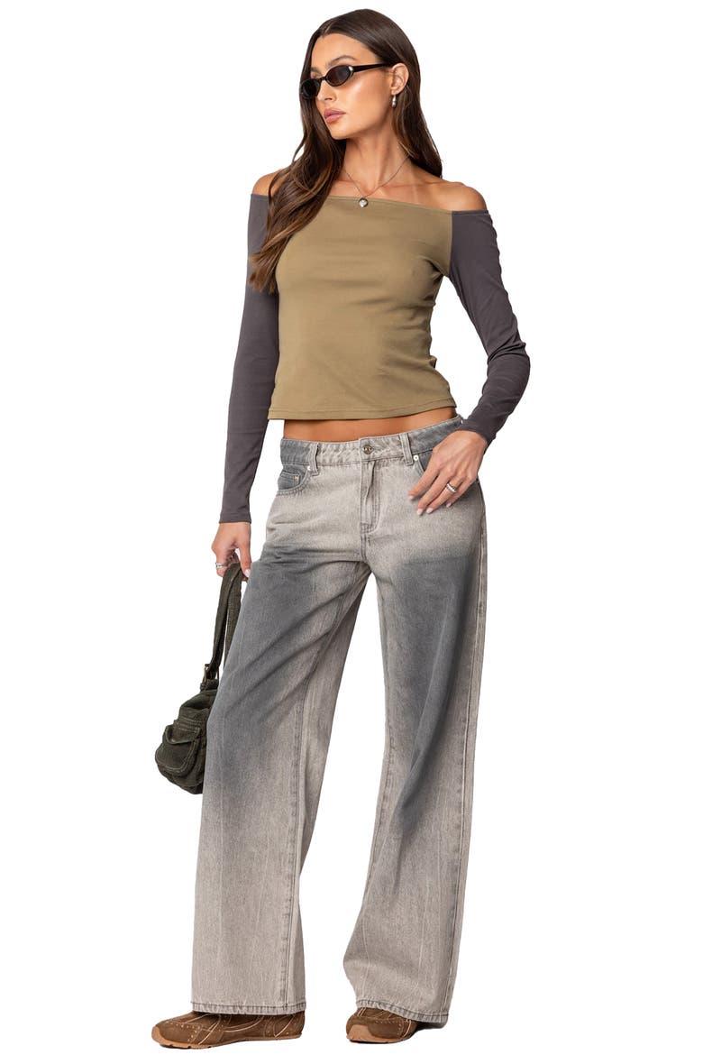 Contrast Off the Shoulder Top, Alternate, color, OLIVE